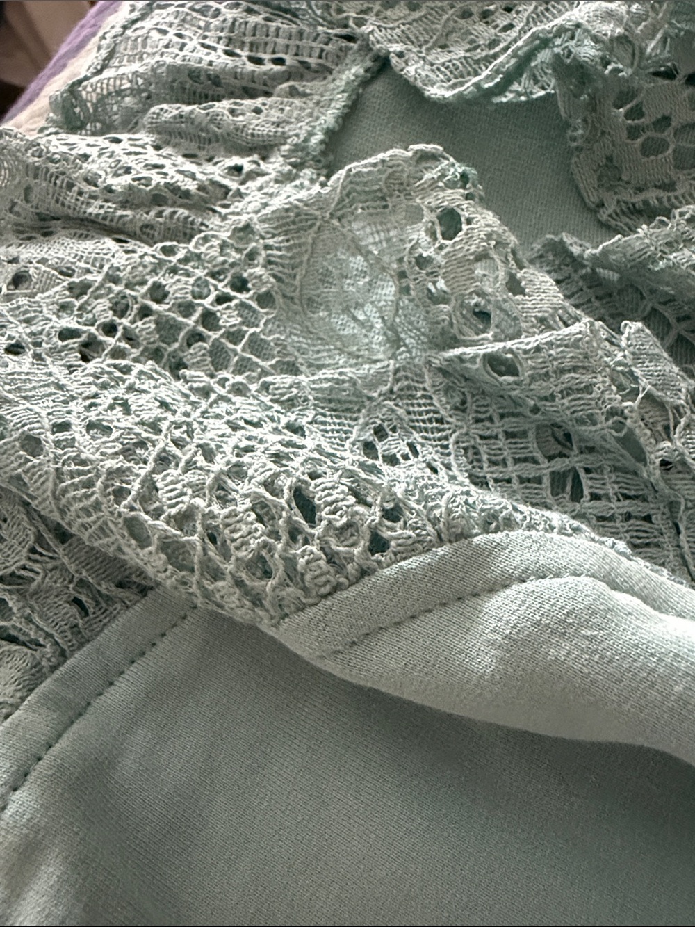Lace-Trim Wide Leg Pants in Sage Green - Picture 3 of 4